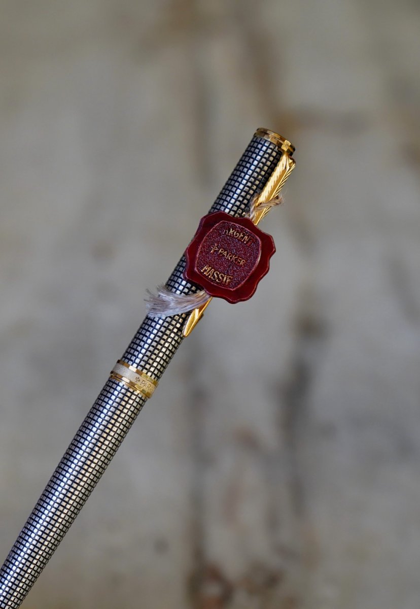 STYLO BILLE PARKER PREMIER ARGENT MASSIF 925 – FINITION QUADRILLEE & PL. OR 18 CARATS – Image 3