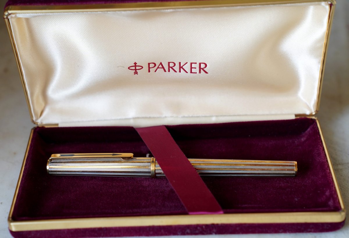 RARE STYLO PLUME PARKER 85 FLORENCE ARGENT MASSIF VERMEIL 925 – PLUME OR MASSIF 18 CARATS – Image 2