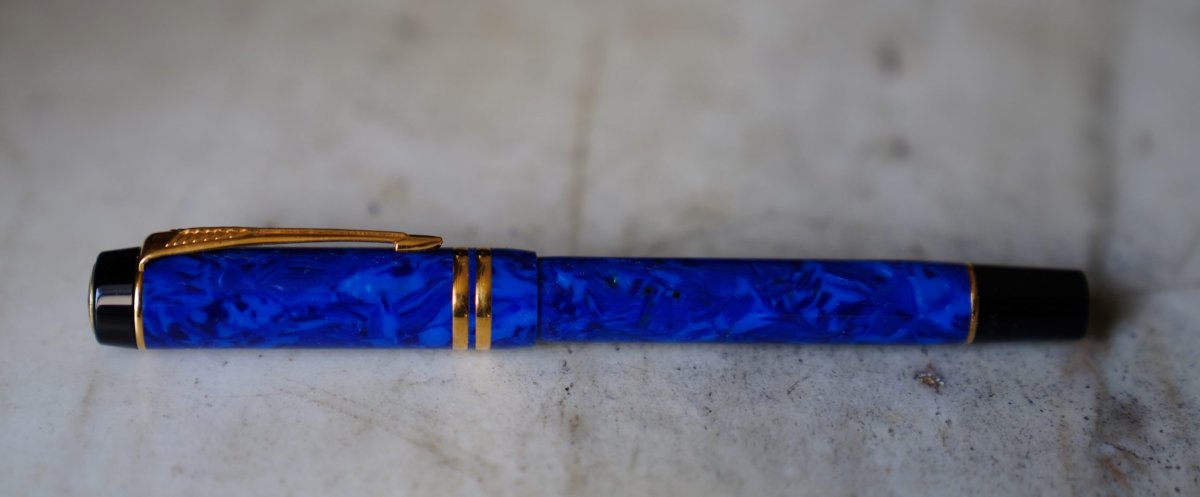 STYLO ROLLER PARKER DUOFOLD RESINE LAPI LAULI MARBREE & PL. OR 18 CT – Image 2