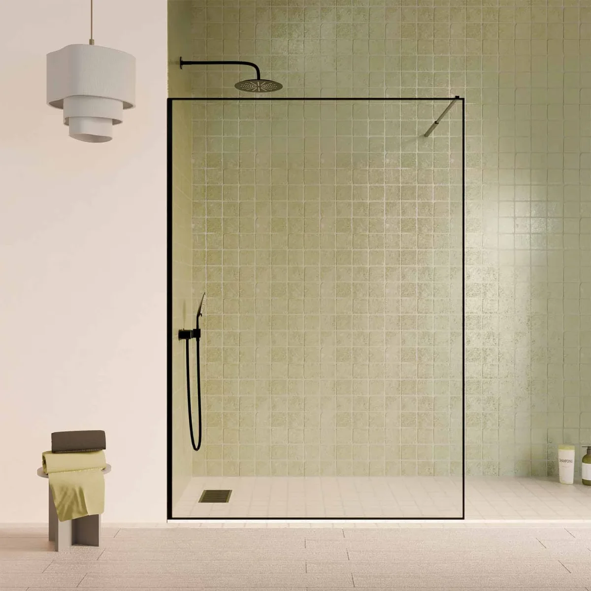 Paroi de Douche 120x200cm – Verre Anticalcaire – Encadrement Ultra-Fin – Finition Noir Mat – LEA