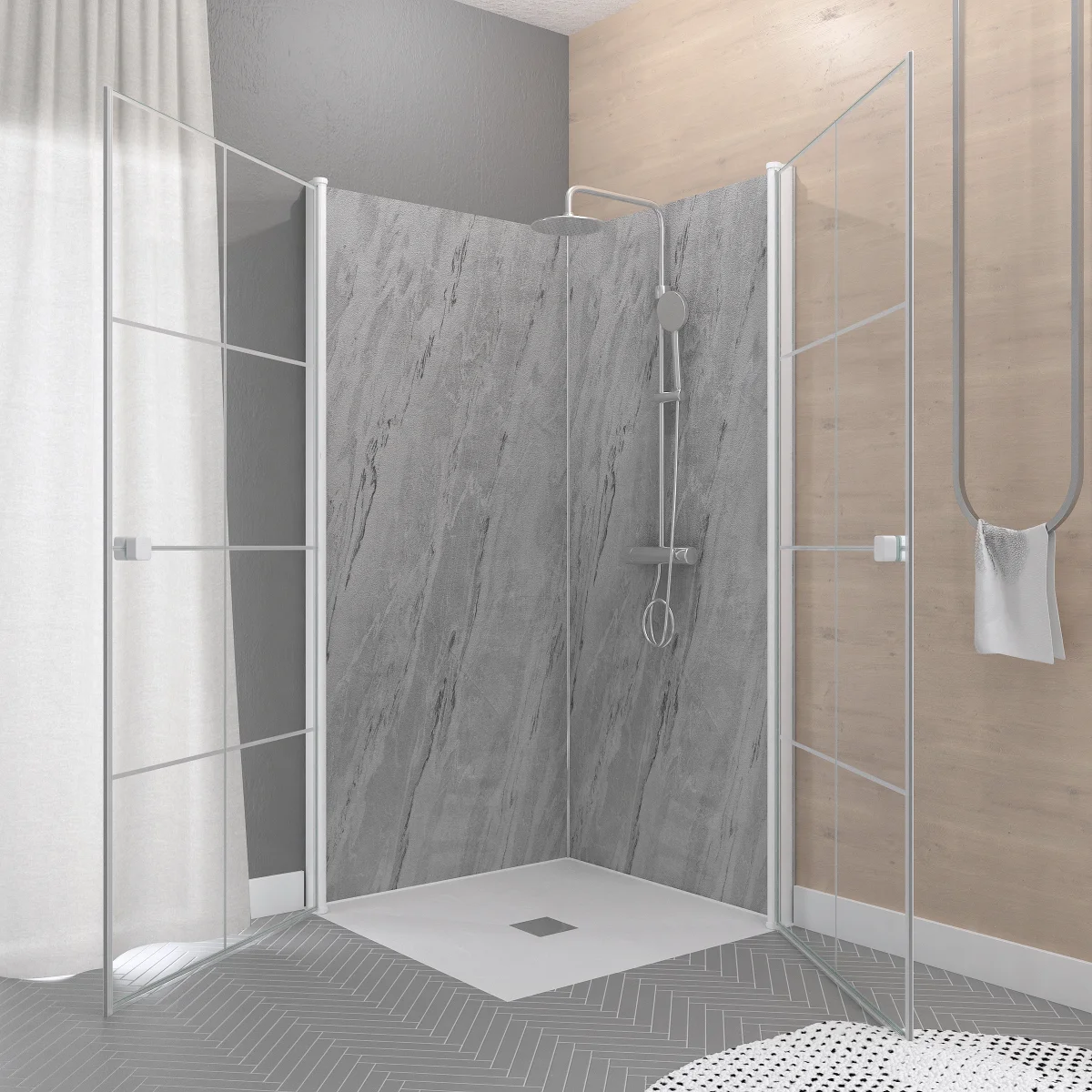 Portes de Douche en Angle 90x90x190 cm – Motifs carrés – Profilés Blanc – WHITE CUBE – Image 3